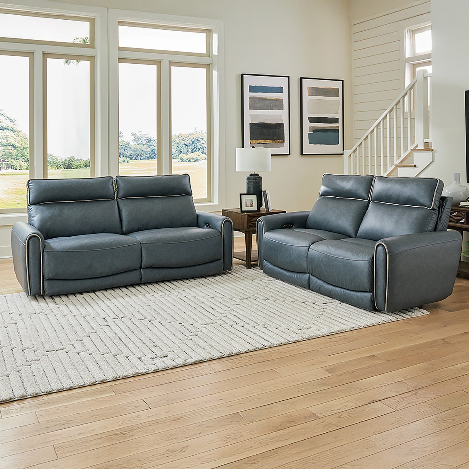 Nahele Two Piece Faux Leather Recliner Living Room Set, With Power Articulating Headrest