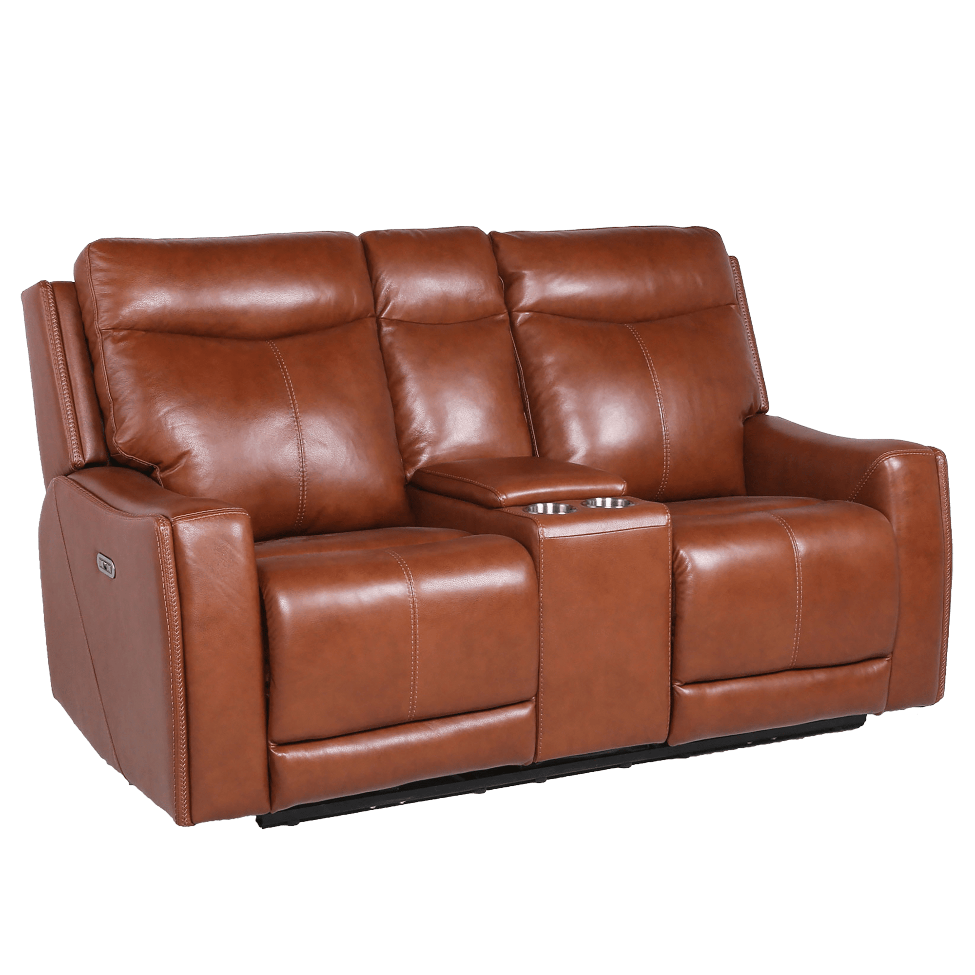 Numero Leather Power Reclining Loveseat with Articulating Headrest, Cognac