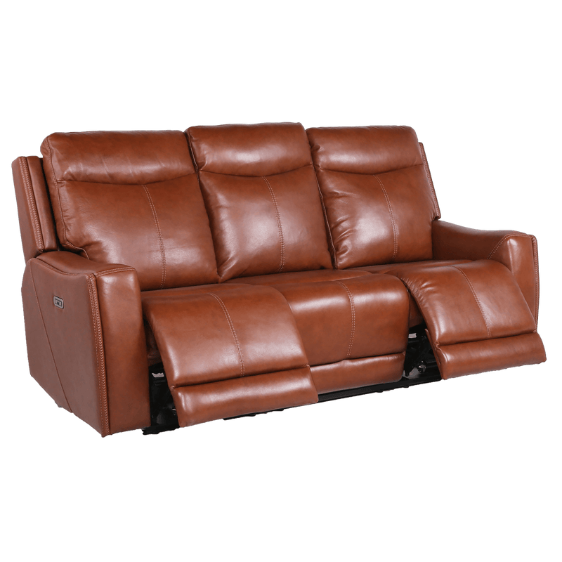 Numero Leather Power Reclining Sofa with Articulating Headrest, Cognac