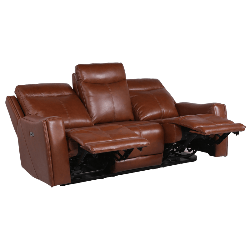 Numero Leather Power Reclining Sofa with Articulating Headrest, Cognac