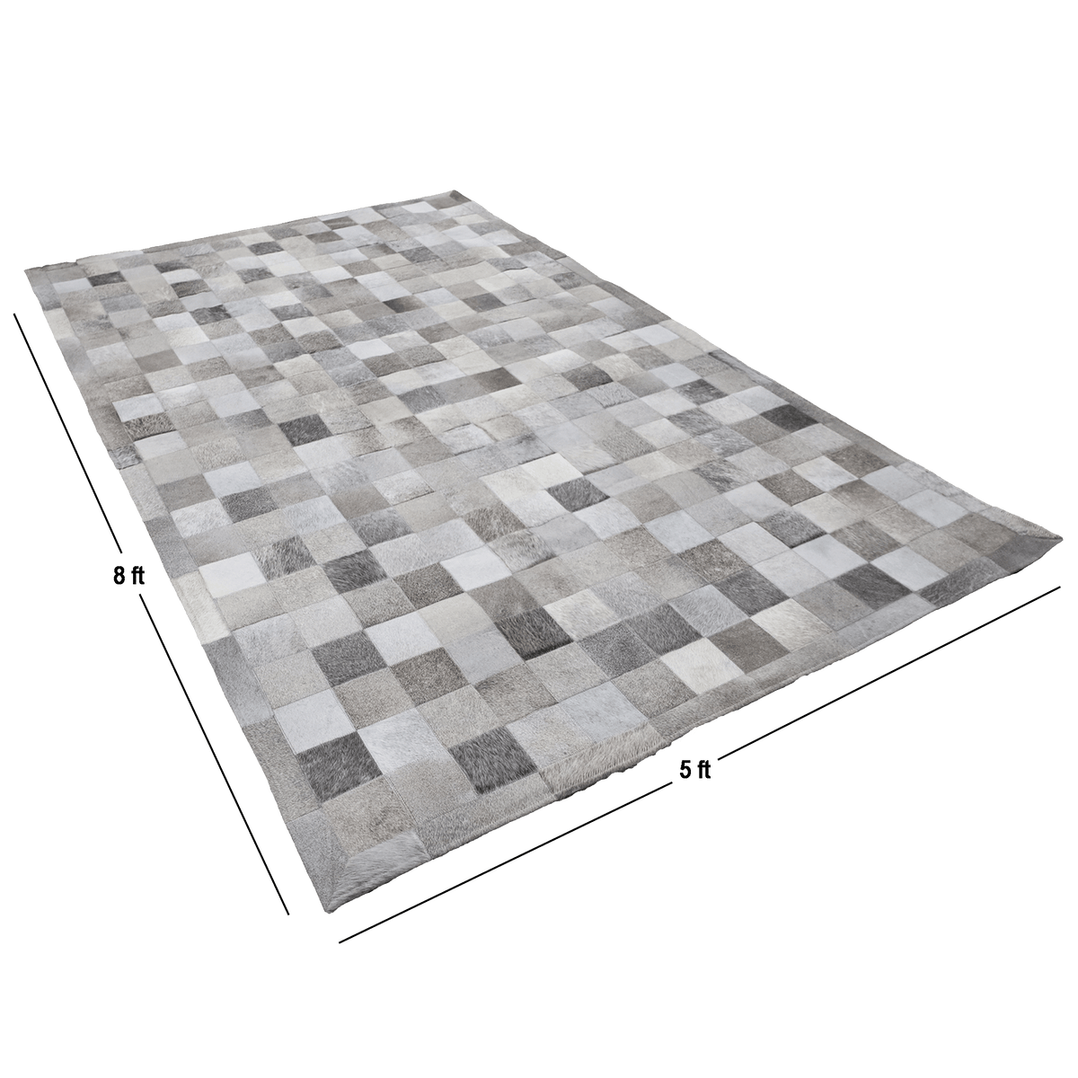 Obsidian Plaid Hair On Leather Rug, Rectangle 5&#39; x 8&#39; - Coja