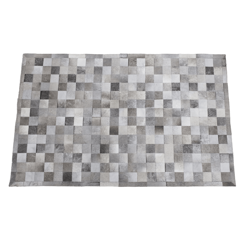 Obsidian Plaid Hair On Leather Rug, Rectangle 5' x 8' - Coja