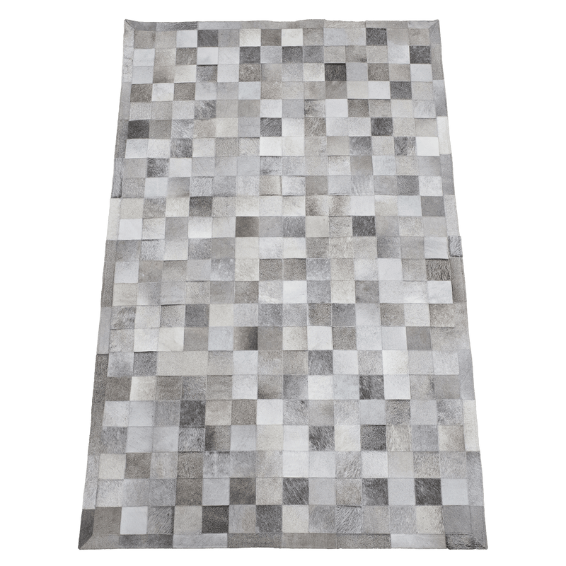 Obsidian Plaid Hair On Leather Rug, Rectangle 5' x 8' - Coja