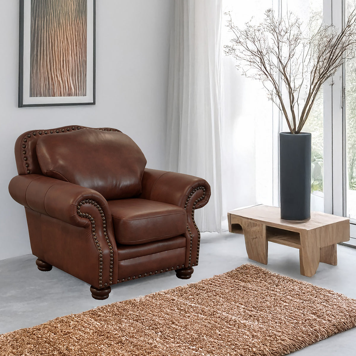 Parker Genuine Leather Chair With Nailhead Trim - Made in the U.S.A. - Coja
