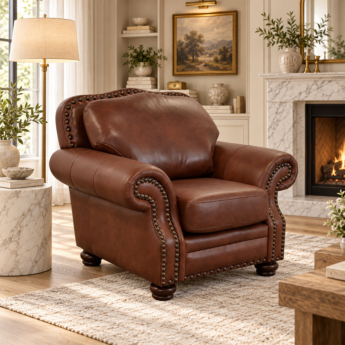 Parker Genuine Leather Chair With Nailhead Trim - Made in the U.S.A. - Coja
