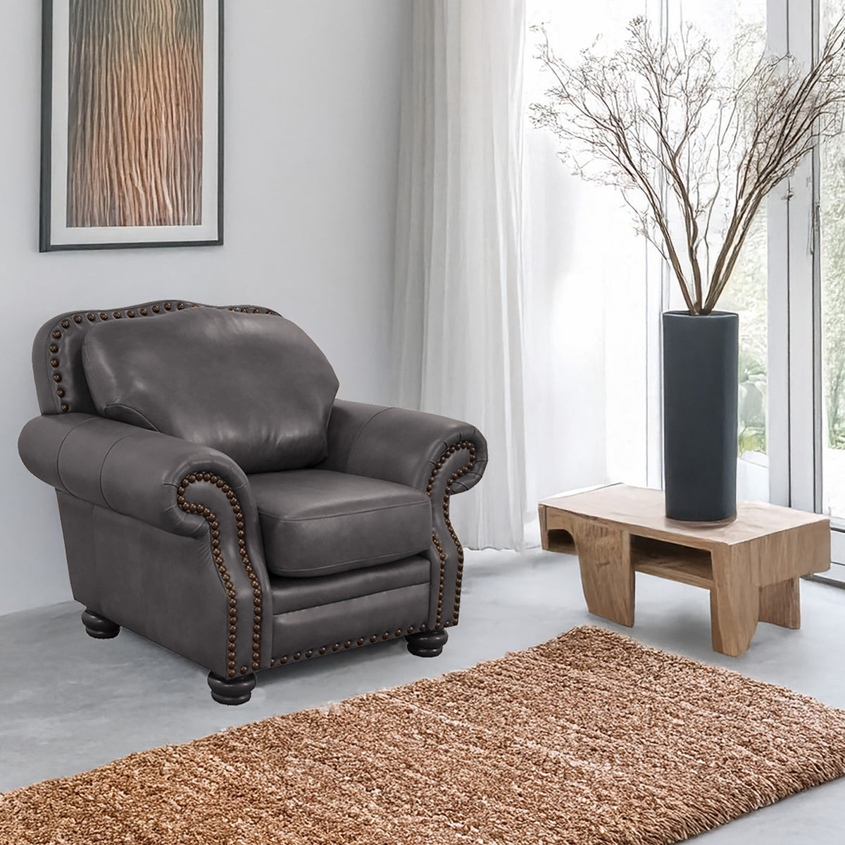 Parker Genuine Leather Chair With Nailhead Trim - Made in the U.S.A. - Coja