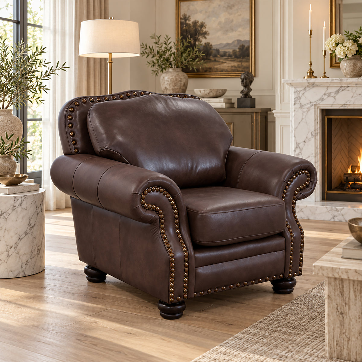 Parker Genuine Leather Chair With Nailhead Trim - Made in the U.S.A. - Coja