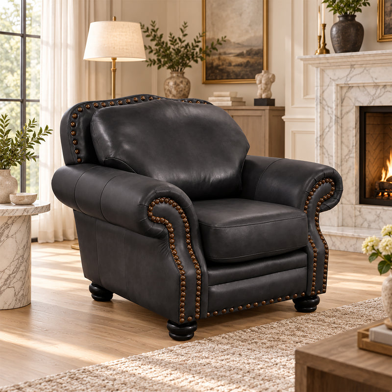 Parker Genuine Leather Chair With Nailhead Trim - Made in the U.S.A. - Coja