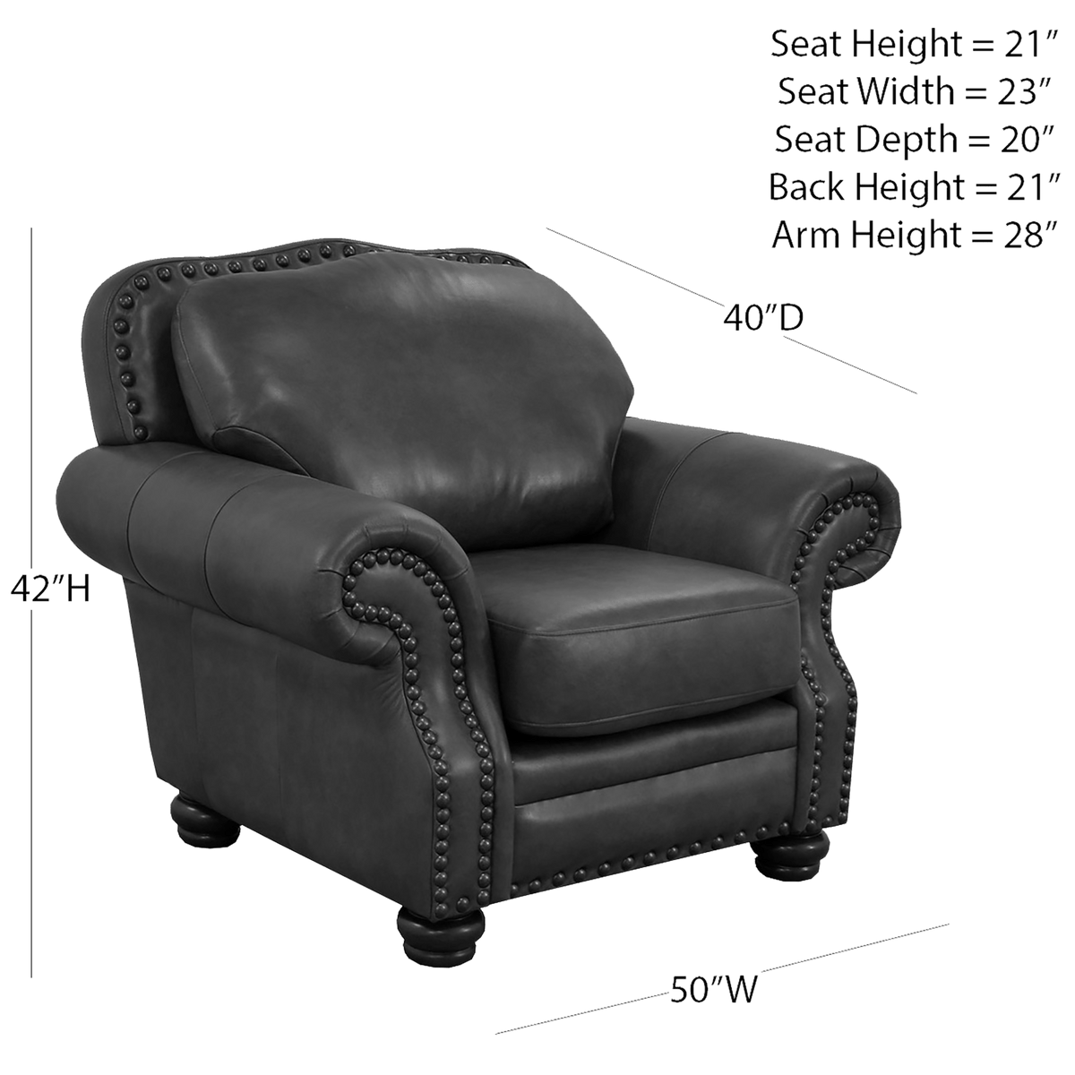 Parker Genuine Leather Chair With Nailhead Trim - Made in the U.S.A. - Coja