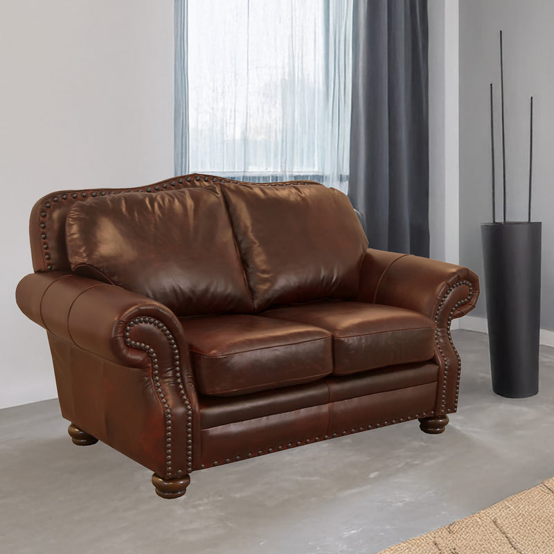 Parker Genuine Leather Loveseat With Nailhead Trim - Made in the U.S.A. - Coja