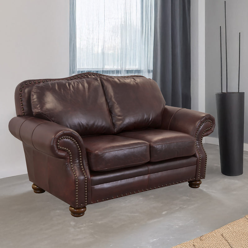 Parker Genuine Leather Loveseat With Nailhead Trim - Made in the U.S.A. - Coja