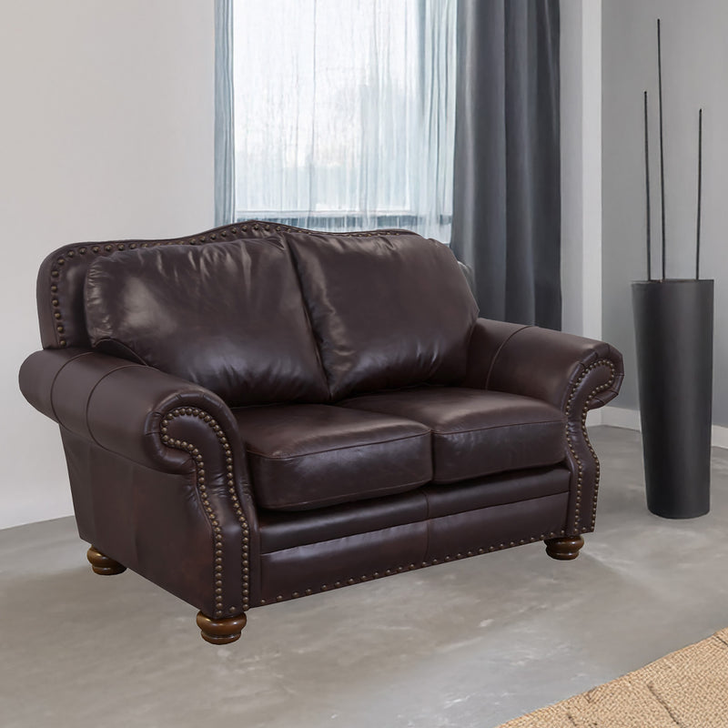 Parker Genuine Leather Loveseat With Nailhead Trim - Made in the U.S.A. - Coja