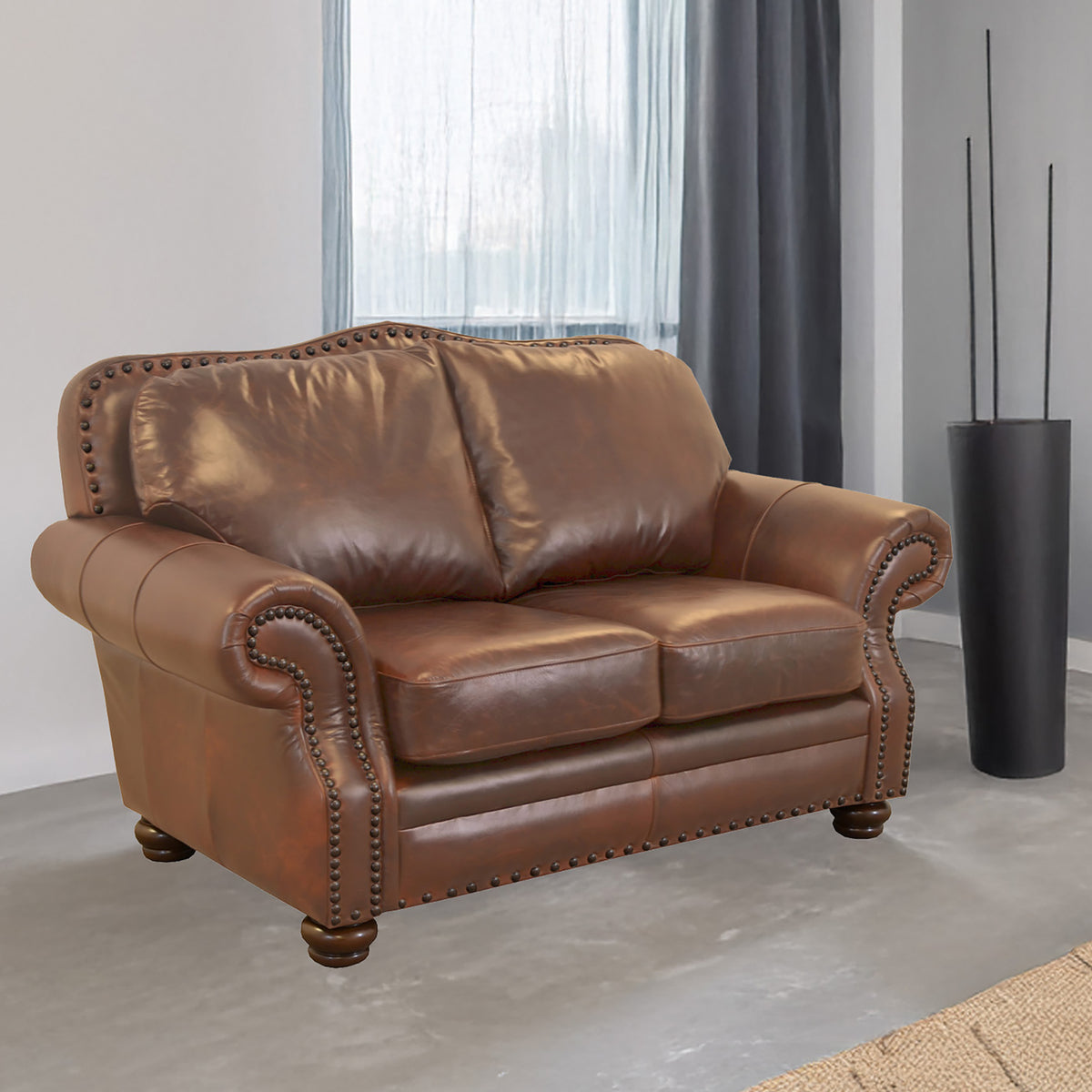 Parker Genuine Leather Loveseat With Nailhead Trim - Made in the U.S.A. - Coja