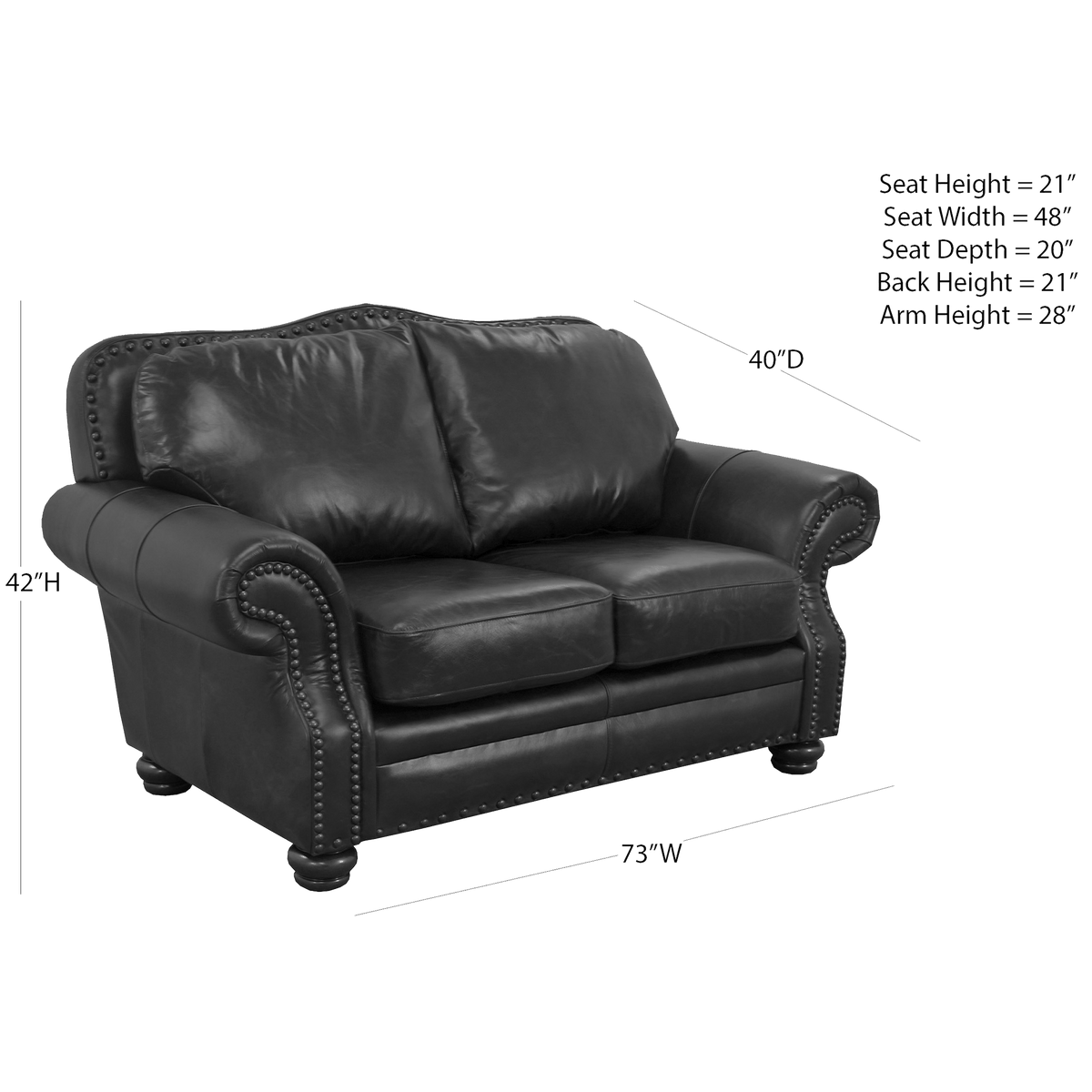 Parker Genuine Leather Loveseat With Nailhead Trim - Made in the U.S.A. - Coja