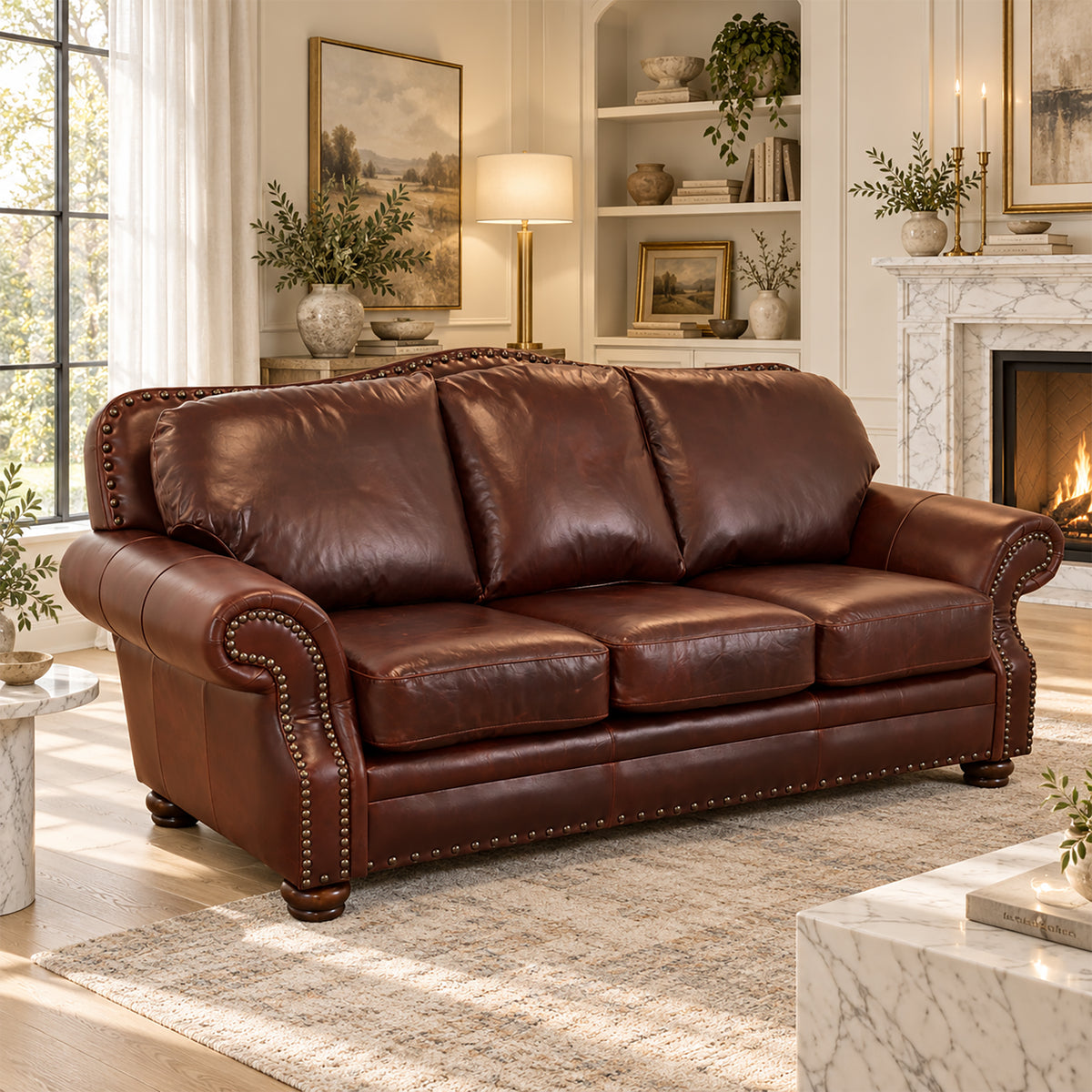 Parker Genuine Leather Sofa With Nailhead Trim - Made in the U.S.A. - Coja