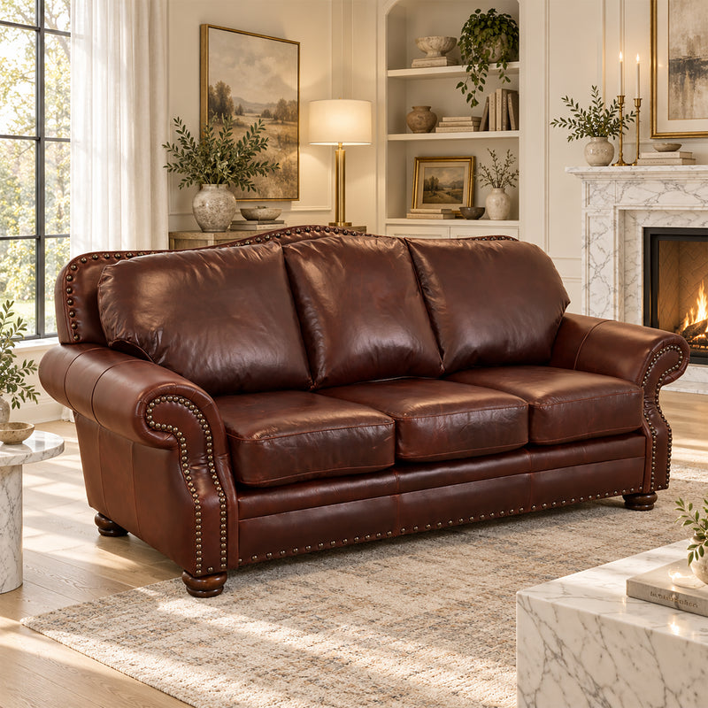 Parker Genuine Leather Sofa With Nailhead Trim - Made in the U.S.A. - Coja