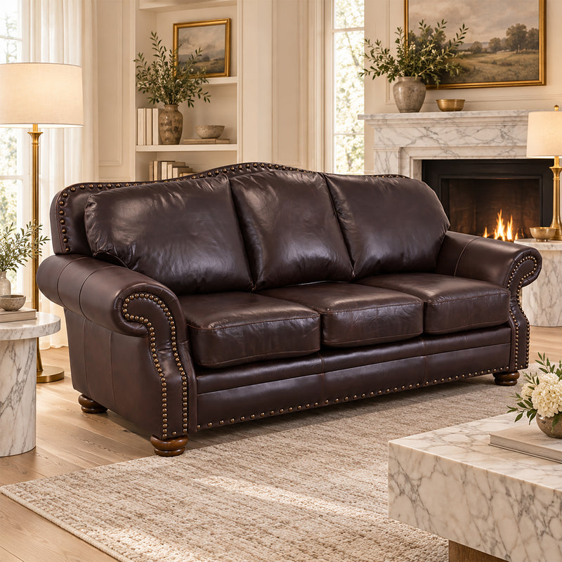 Parker Genuine Leather Sofa With Nailhead Trim - Made in the U.S.A. - Coja