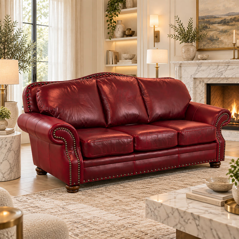 Parker Genuine Leather Sofa With Nailhead Trim - Made in the U.S.A. - Coja