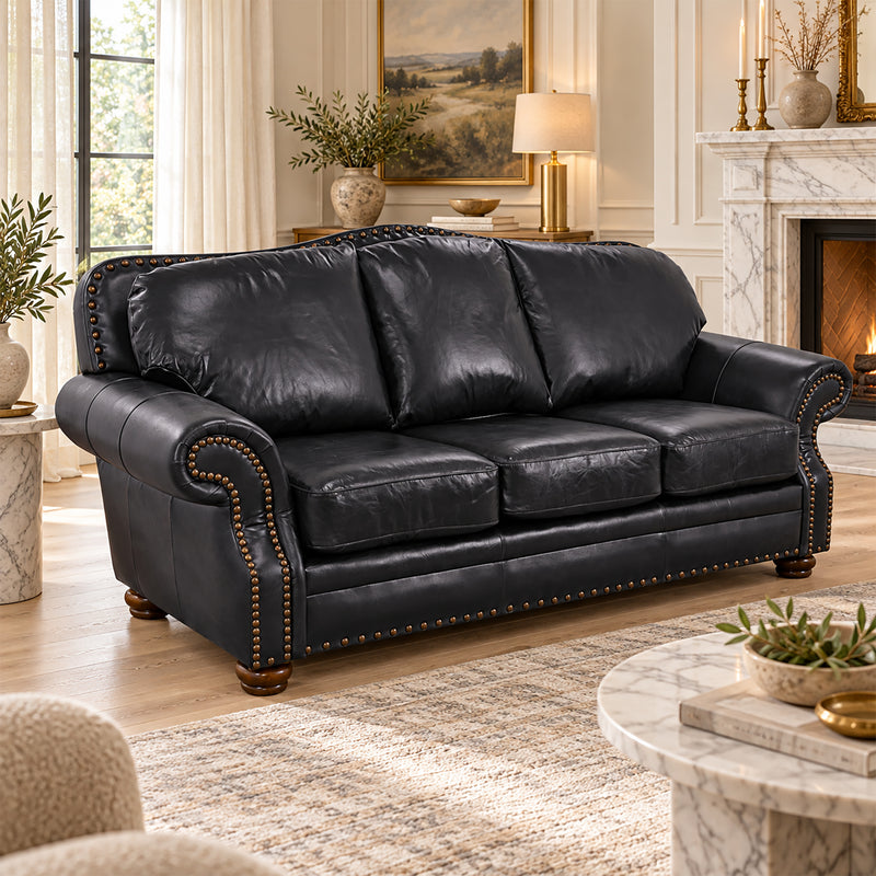Parker Genuine Leather Sofa With Nailhead Trim - Made in the U.S.A. - Coja