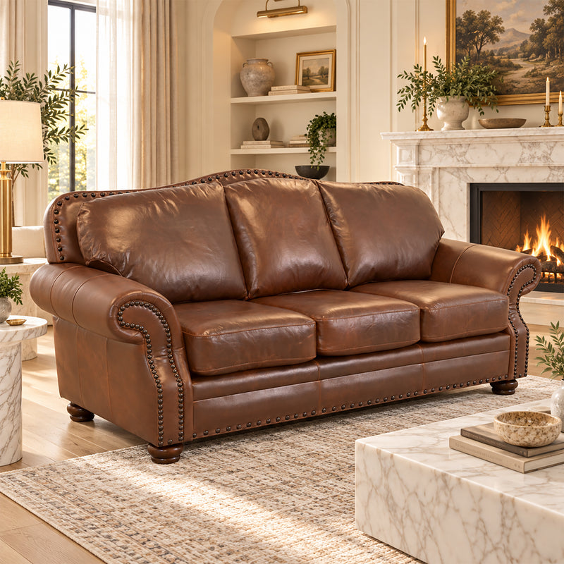 Parker Genuine Leather Sofa With Nailhead Trim - Made in the U.S.A. - Coja