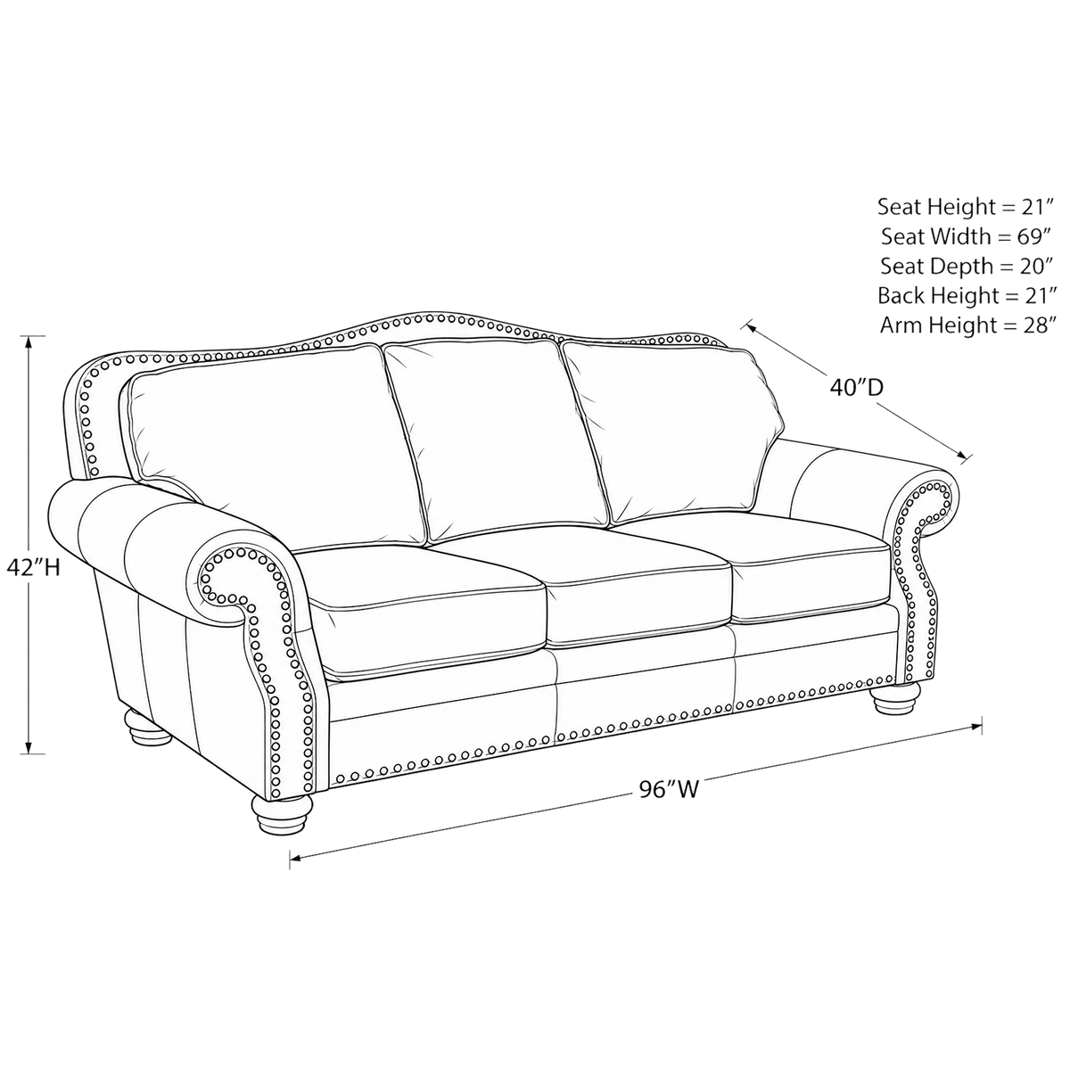 Parker Genuine Leather Sofa With Nailhead Trim - Made in the U.S.A. - Coja