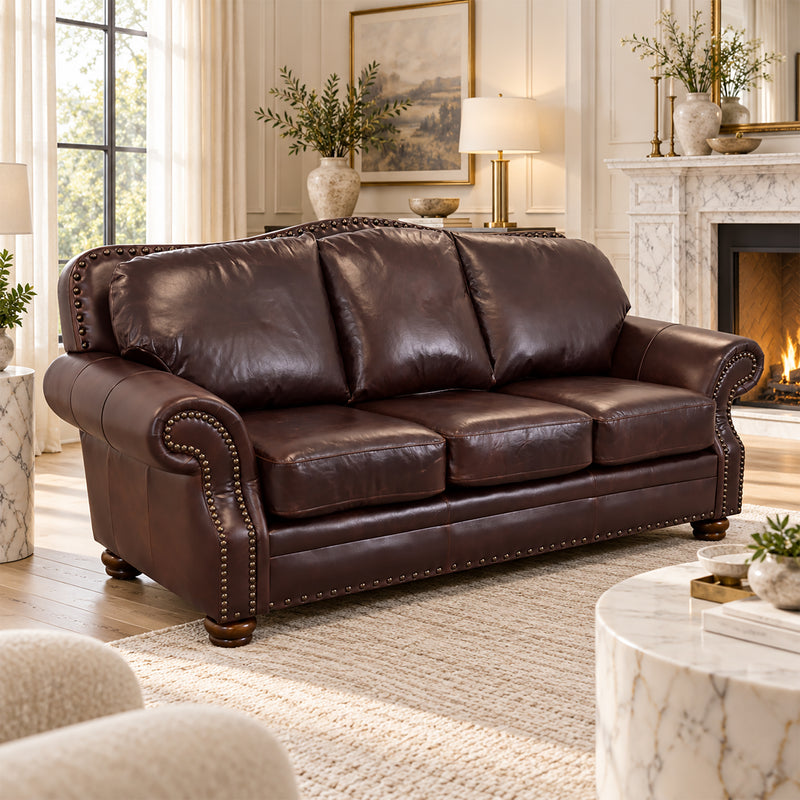 Parker Genuine Leather Sofa With Nailhead Trim - Made in the U.S.A. - Coja