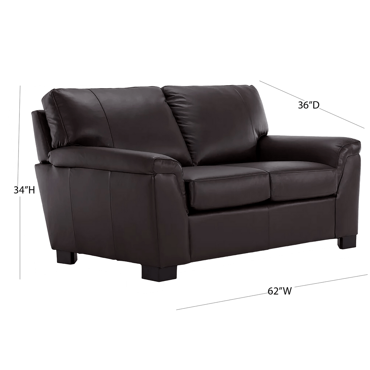 Ruston Two Piece Leather Sofa and Loveseat Set, Dark Brown - Coja