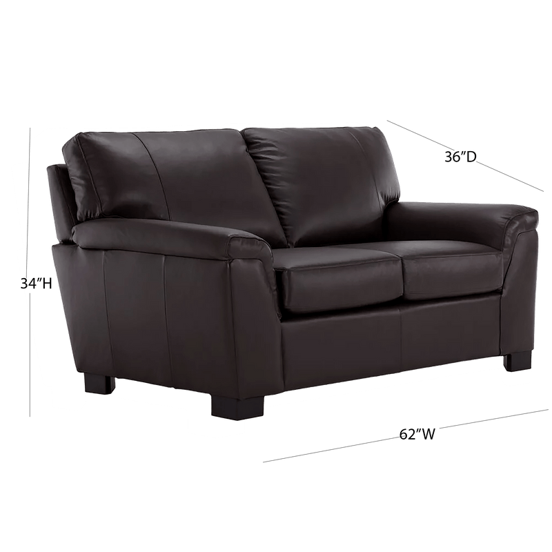 Ruston Two Piece Leather Sofa and Loveseat Set, Dark Brown - Coja