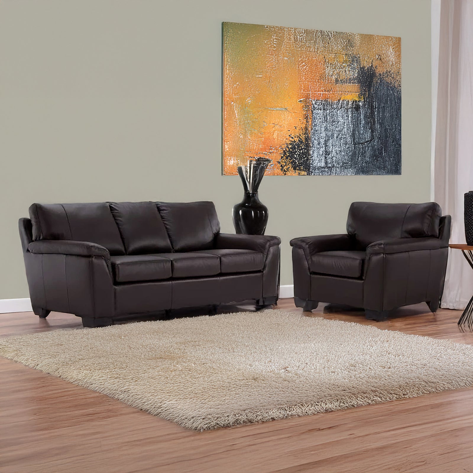 Ruston Leather Sofa and Armchair Set, Dark Brown - Coja