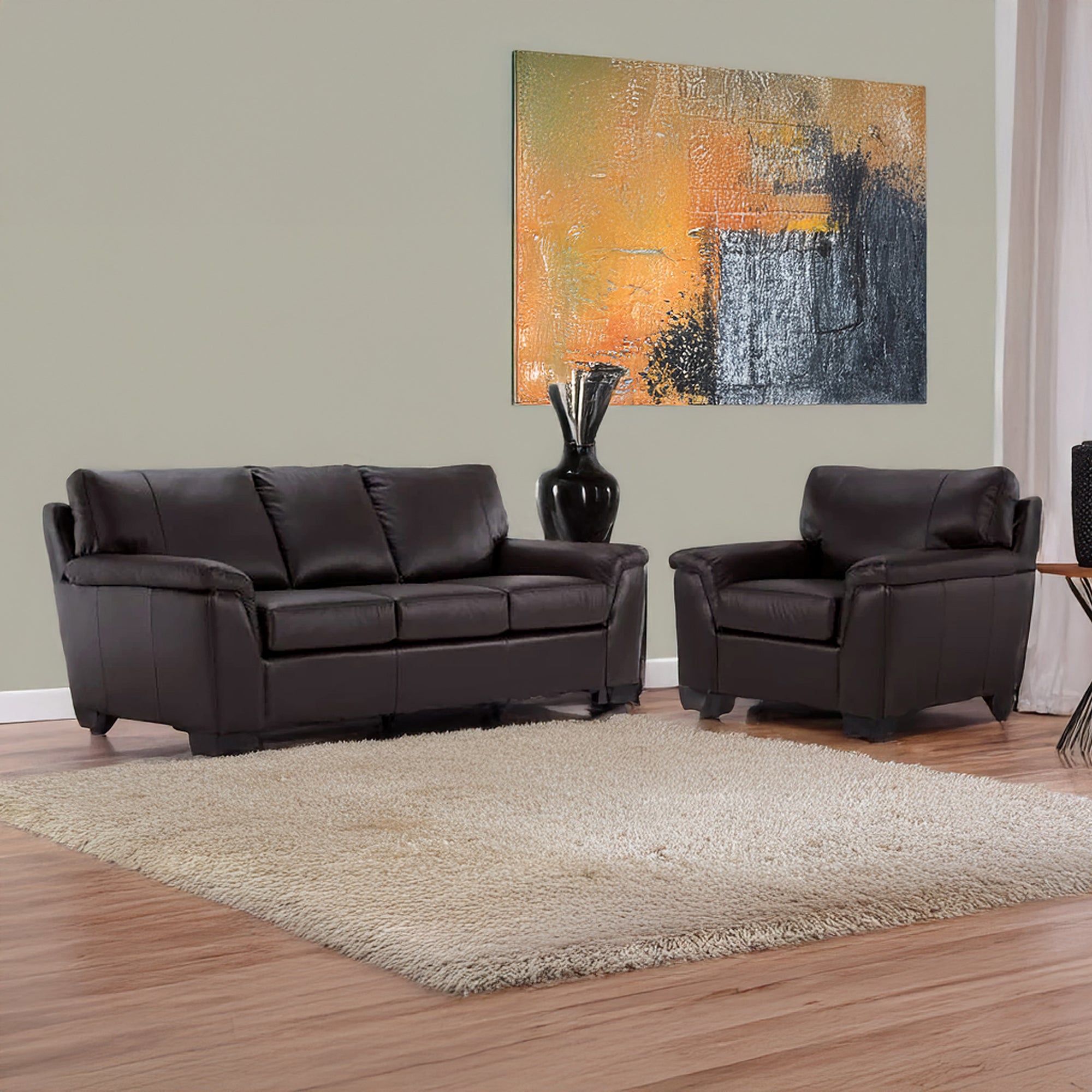 Ruston Leather Sofa and Armchair Set, Dark Brown