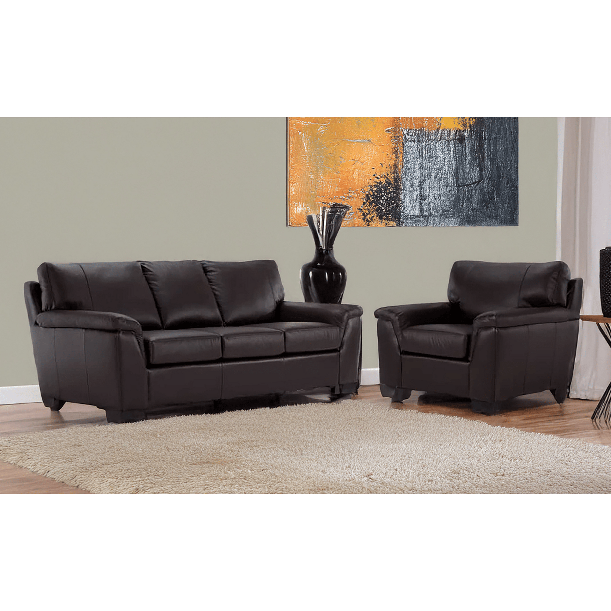 Ruston Leather Sofa and Armchair Set, Dark Brown - Coja