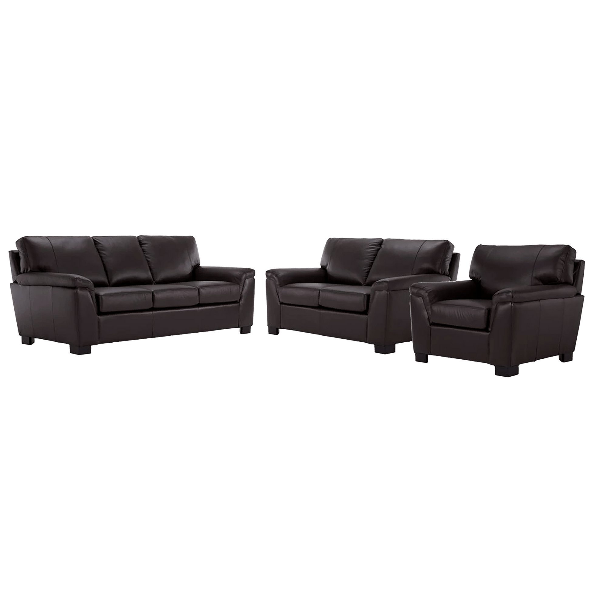 Ruston Leather Sofa, Loveseat and Chair Set, Dark Brown - Coja