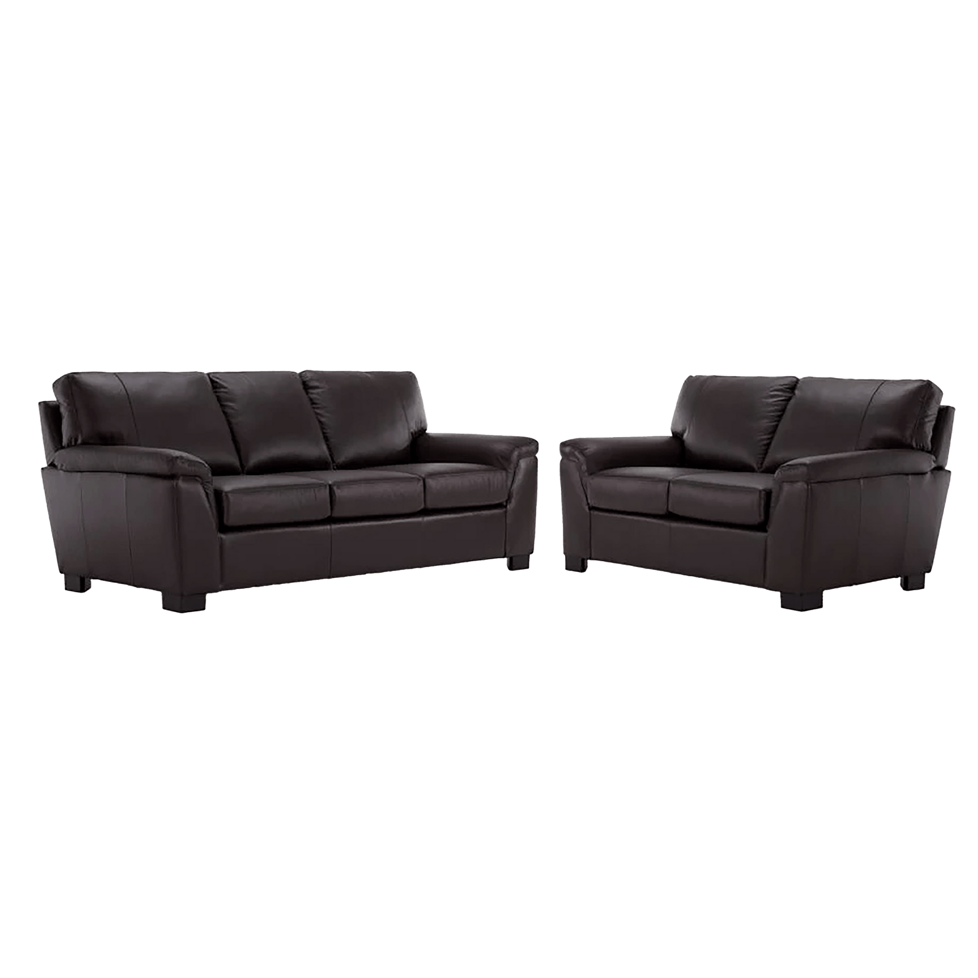 Ruston Two Piece Leather Sofa and Loveseat Set, Dark Brown - Coja