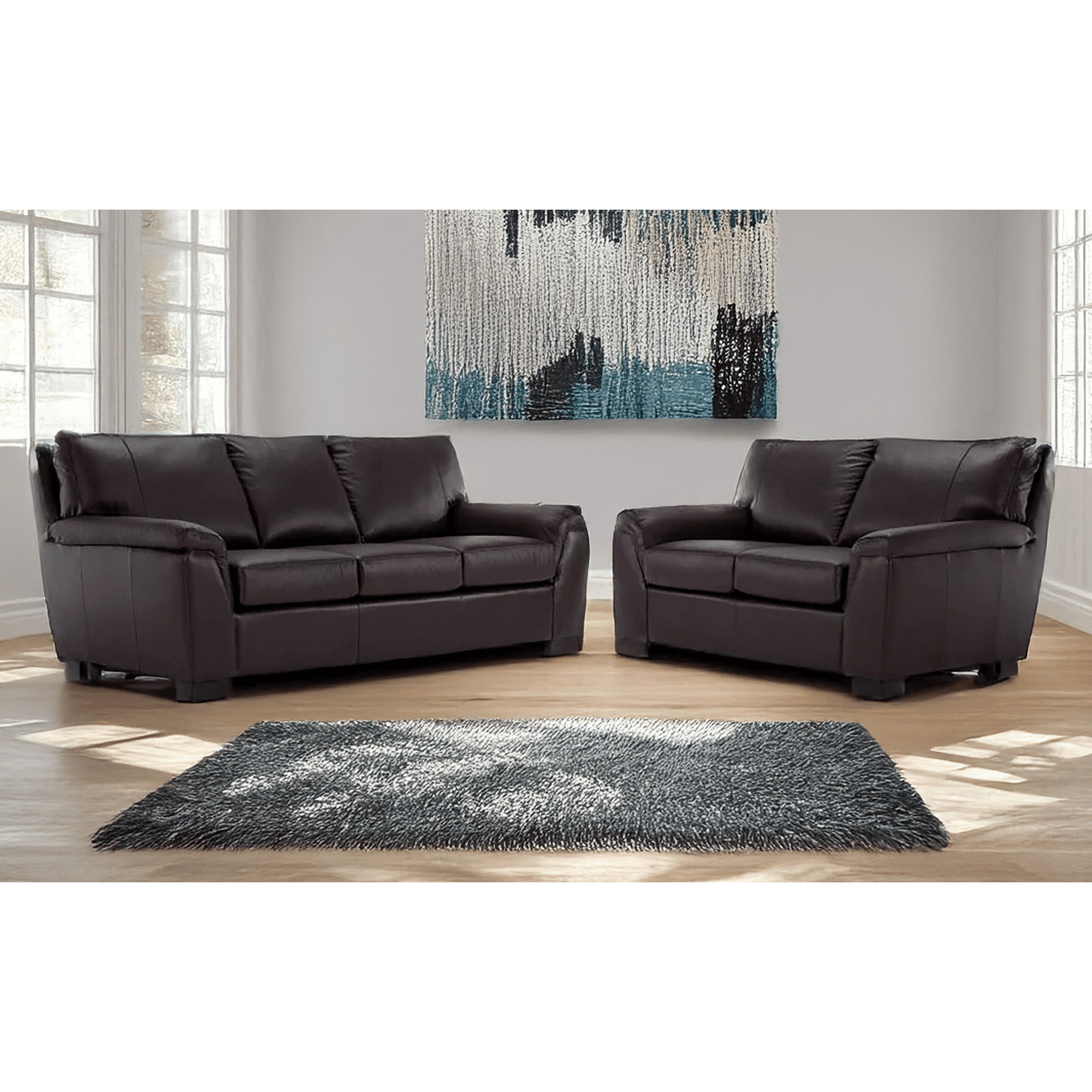 Ruston Two Piece Leather Sofa and Loveseat Set, Dark Brown - Coja