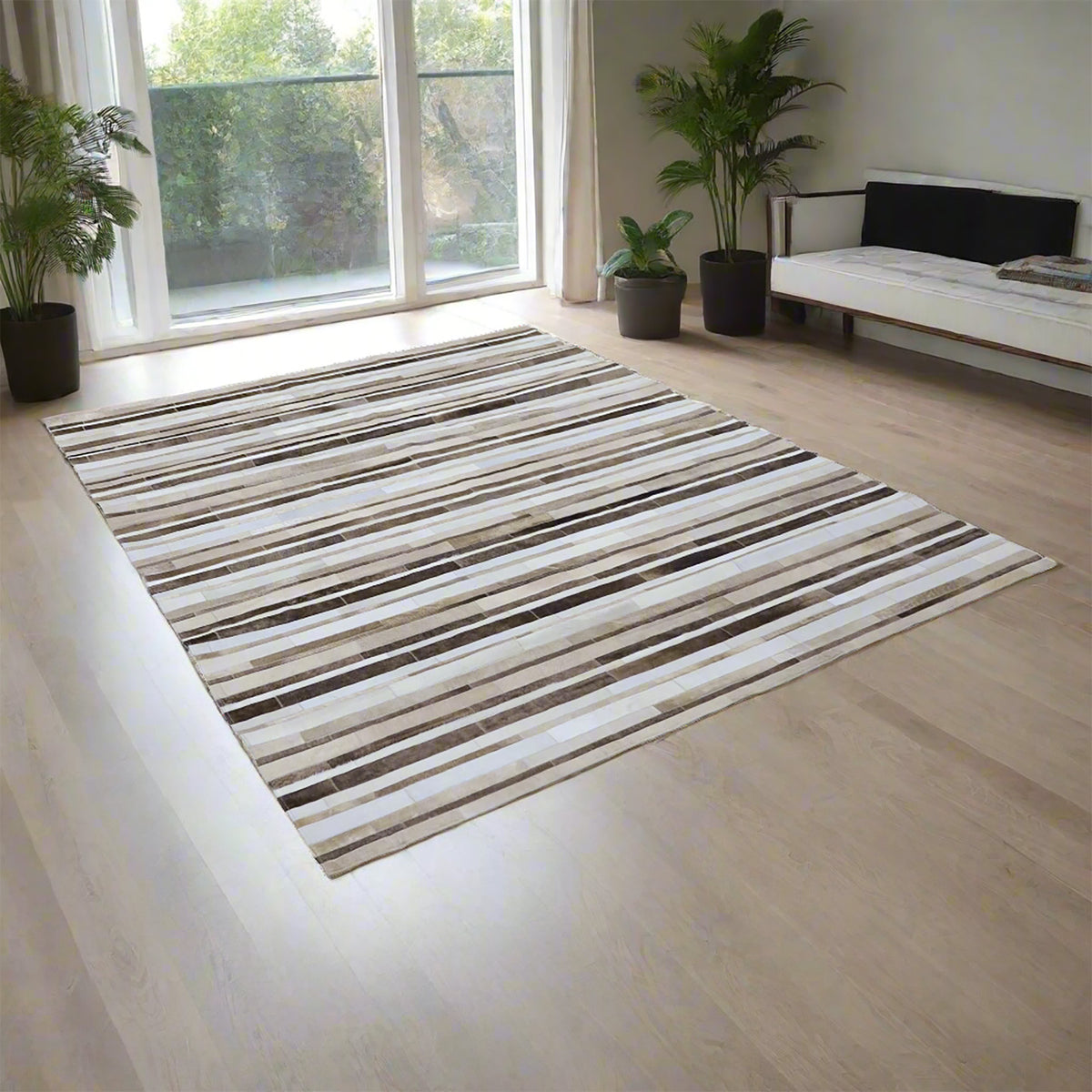 Rutile Striped Hair On Leather Rug, rectangle 8&#39; x 10&#39; - Coja