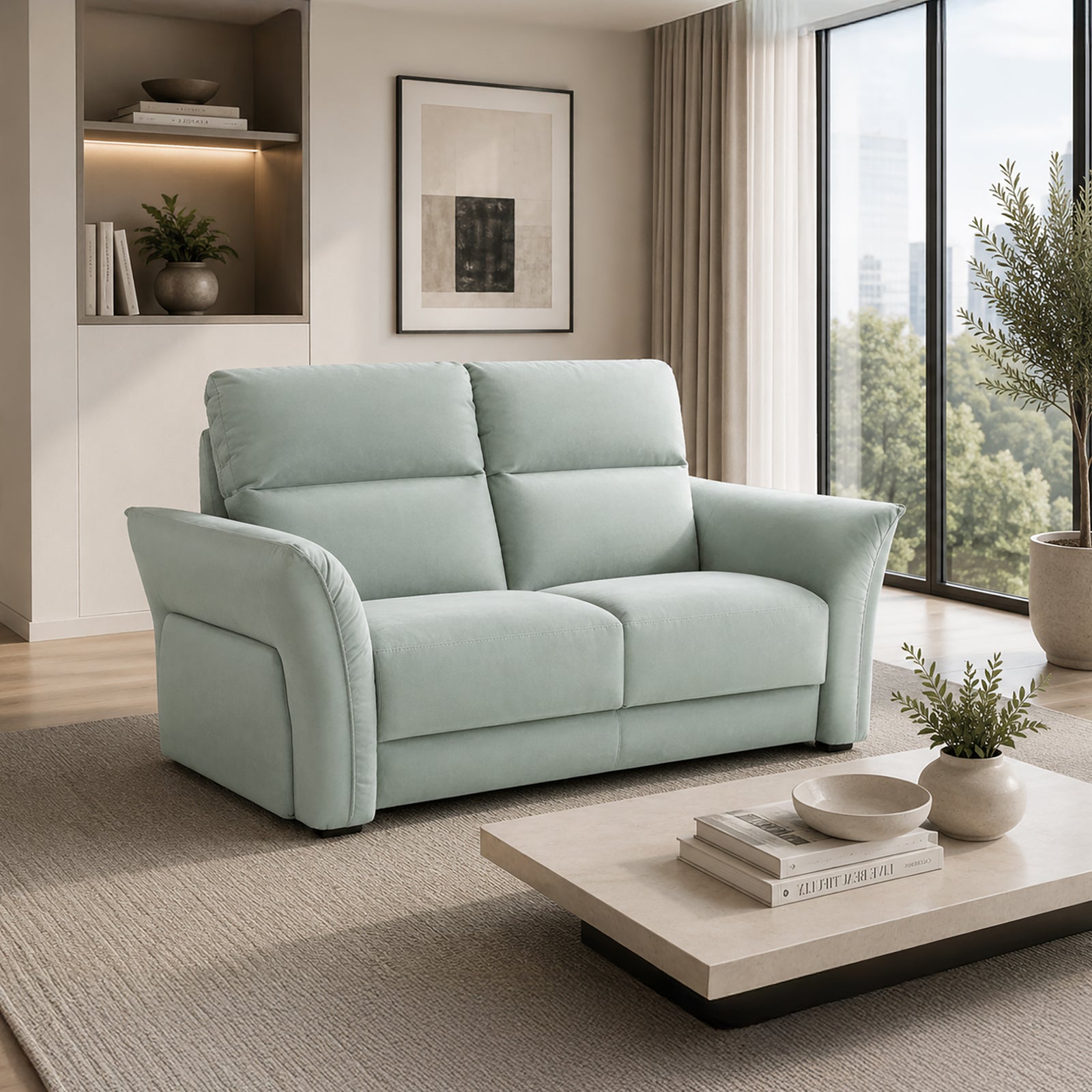 Sogno High-Back Italian Microfiber Loveseat – Seafoam