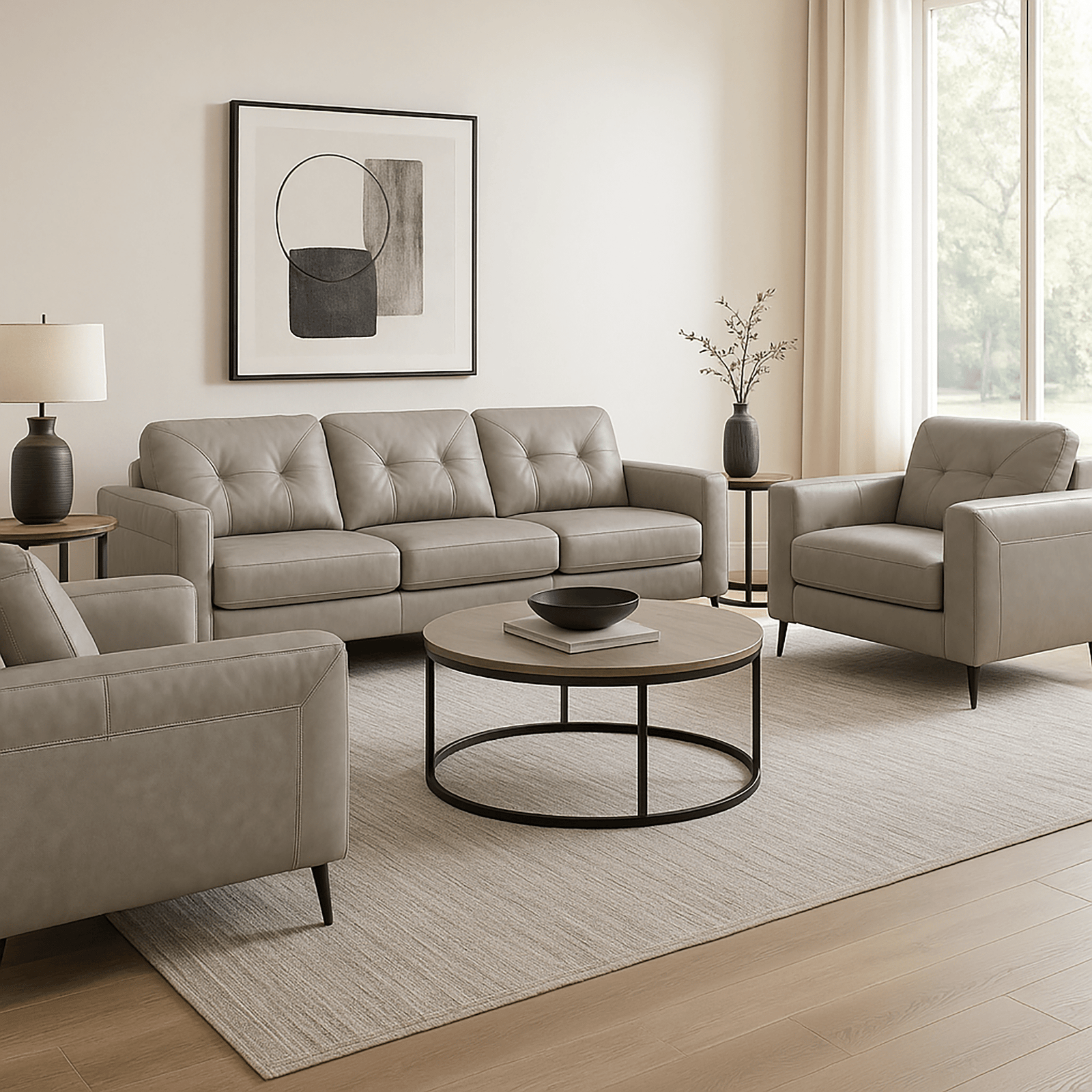 Solera Leather Sofa and Two Chairs Set