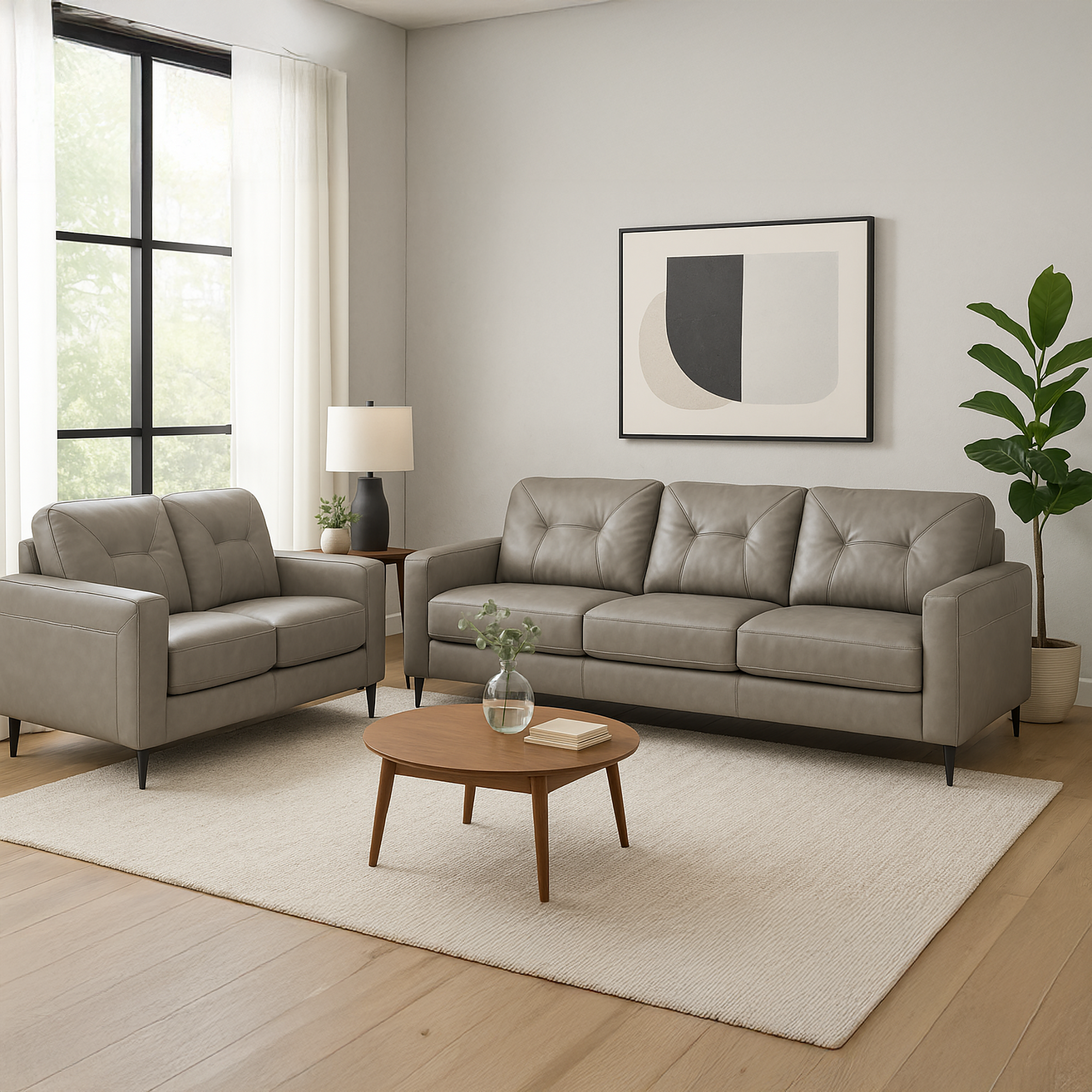 Solera Leather Sofa and Loveset Set