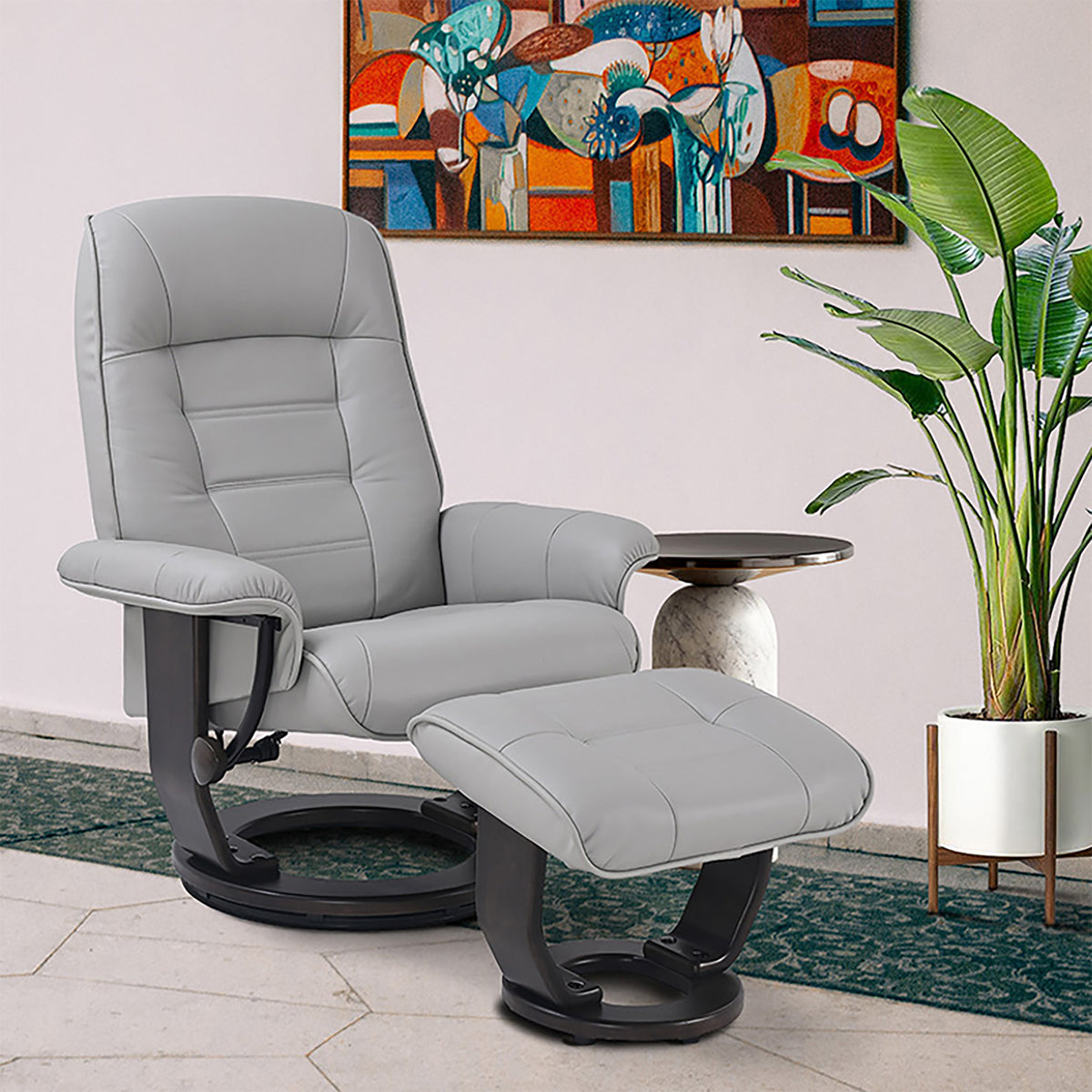 Sonego Leather Swivel Recliner with Matching Ottoman - Coja