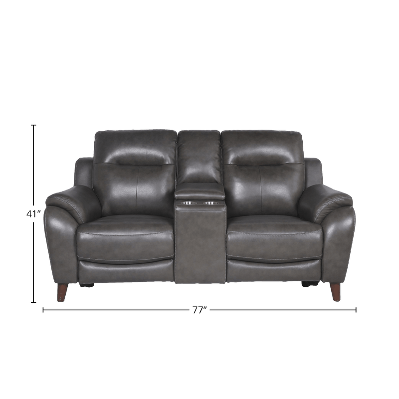 Teretta Leather Power Reclining Sofa and Loveseat Set with Articulating Headrest, Gray - Coja