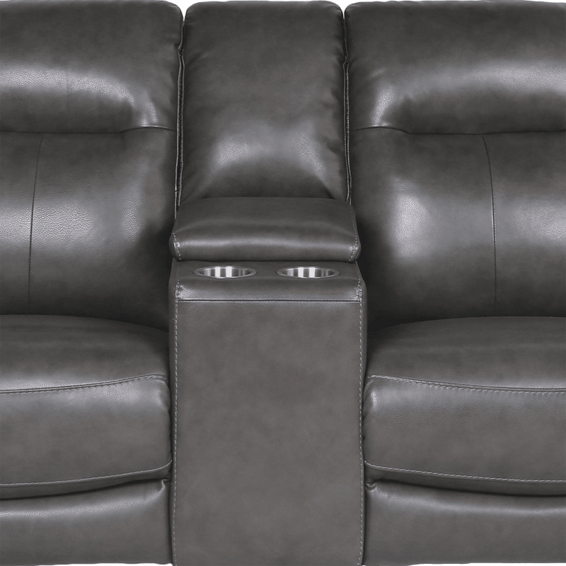 Teretta Leather Power Reclining Sofa and Loveseat Set with Articulating Headrest, Gray - Coja