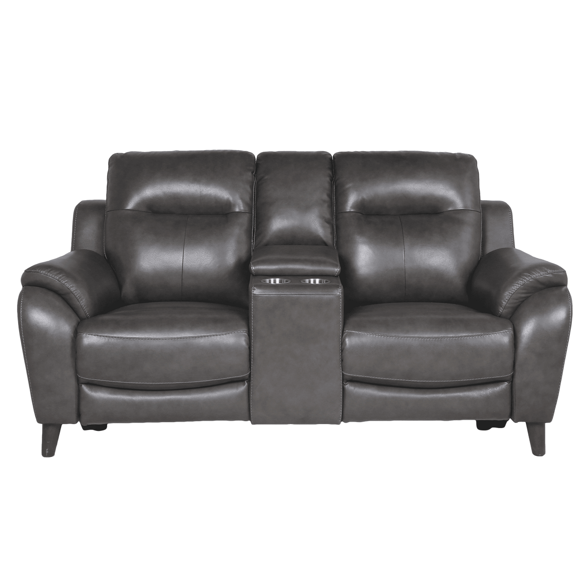 Teretta Leather Power Reclining Sofa and Loveseat Set with Articulating Headrest, Gray - Coja