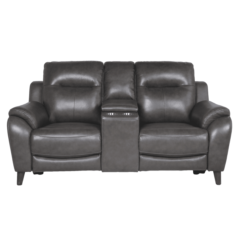 Teretta Leather Power Reclining Sofa and Loveseat Set with Articulating Headrest, Gray - Coja