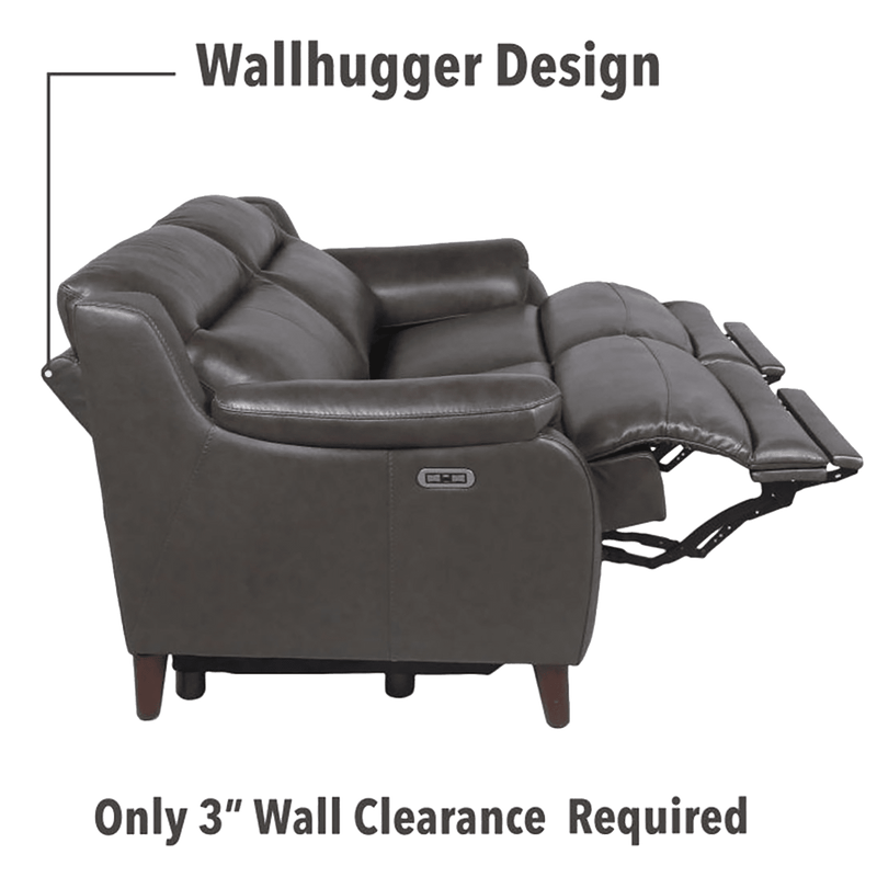 Teretta Leather Power Reclining Sofa and Loveseat Set with Articulating Headrest, Gray - Coja