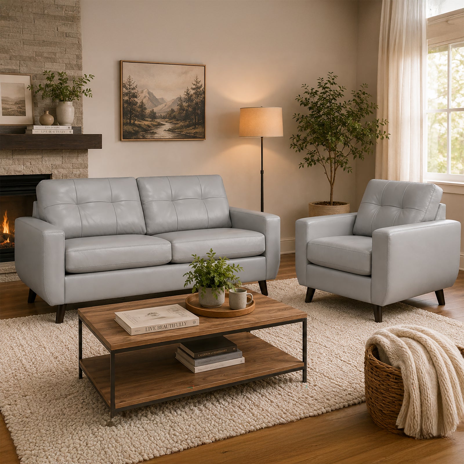 Tiena Leather Sofa and Chair Set