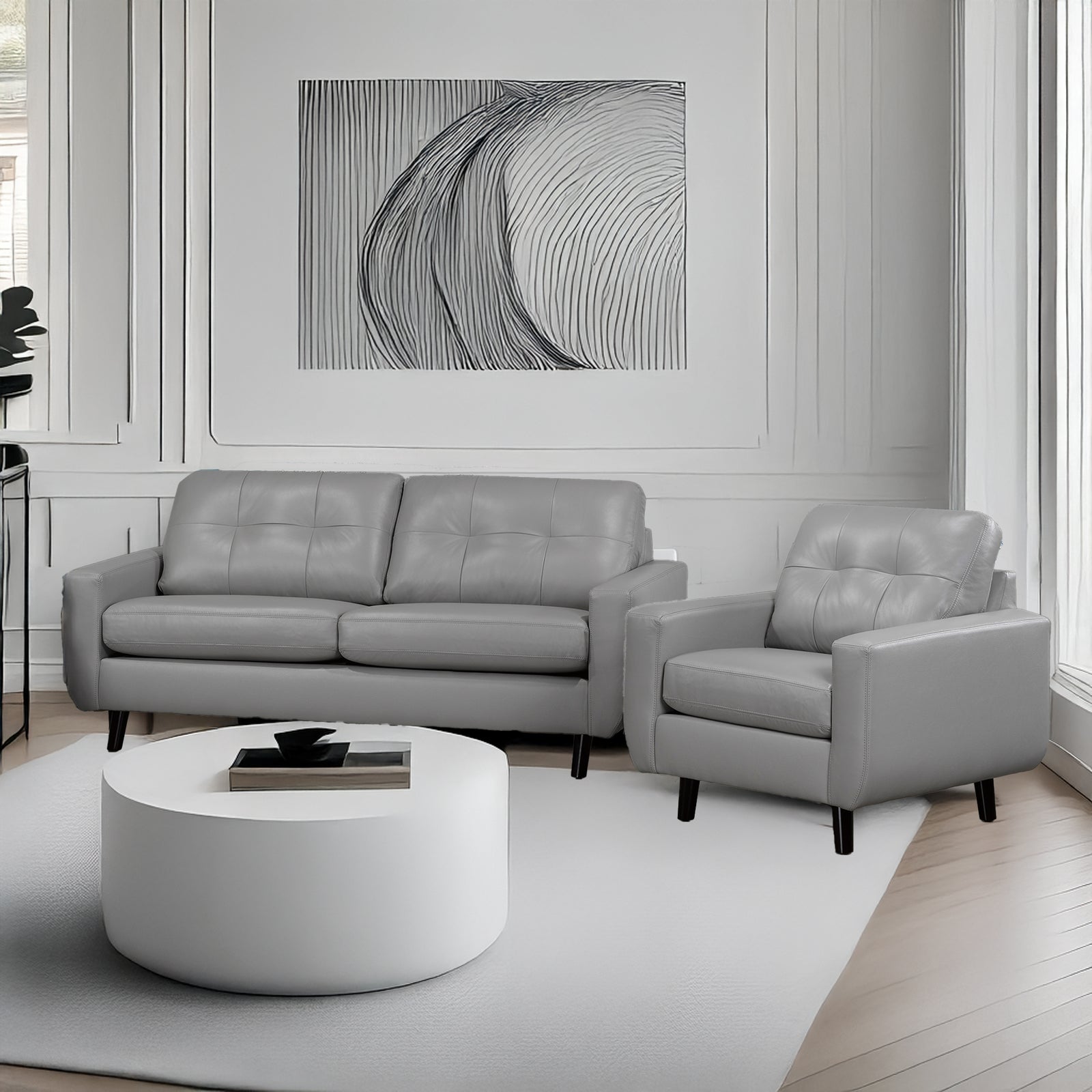 Tiena Leather Sofa and Chair Set