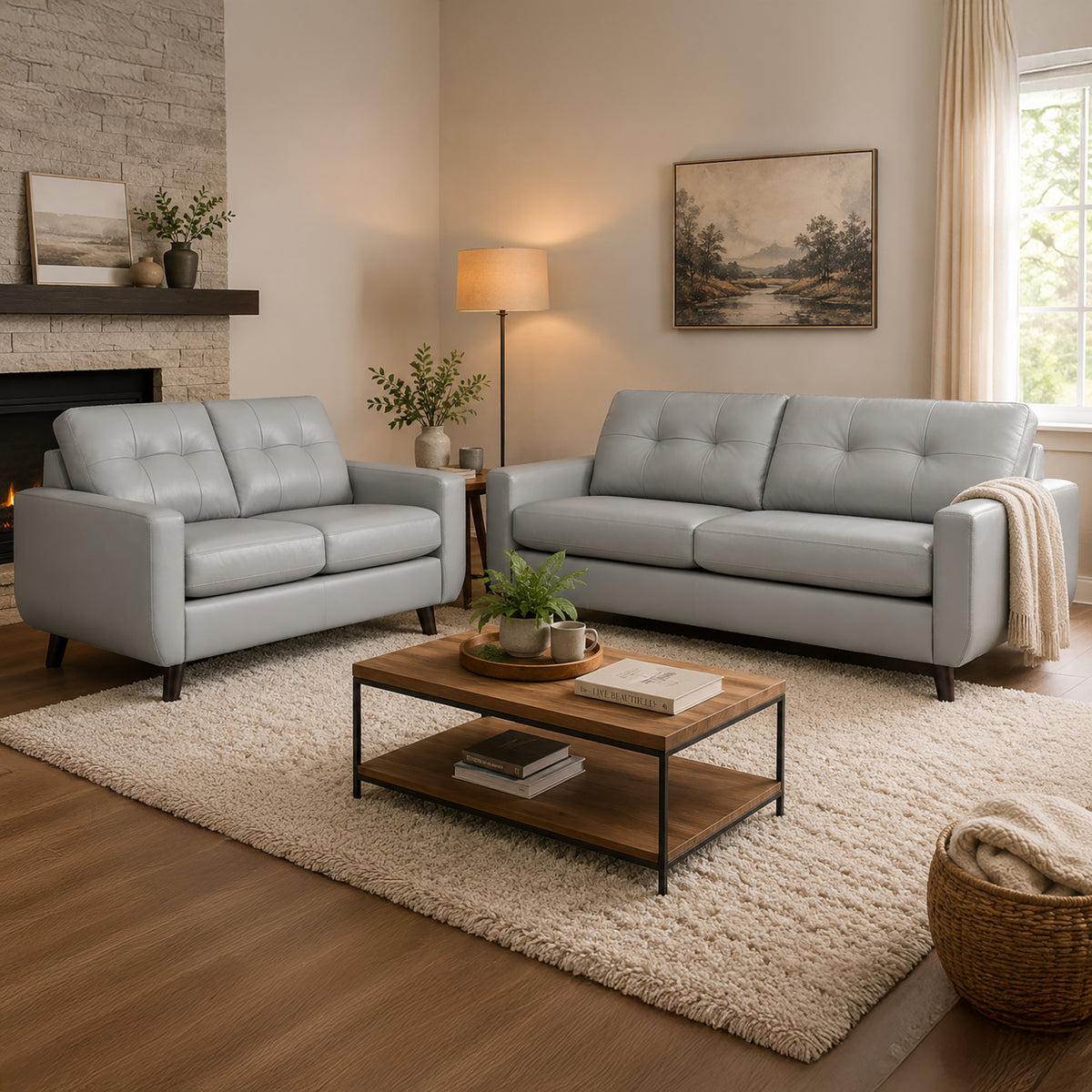 Tiena Leather Sofa and Loveset Set - Coja