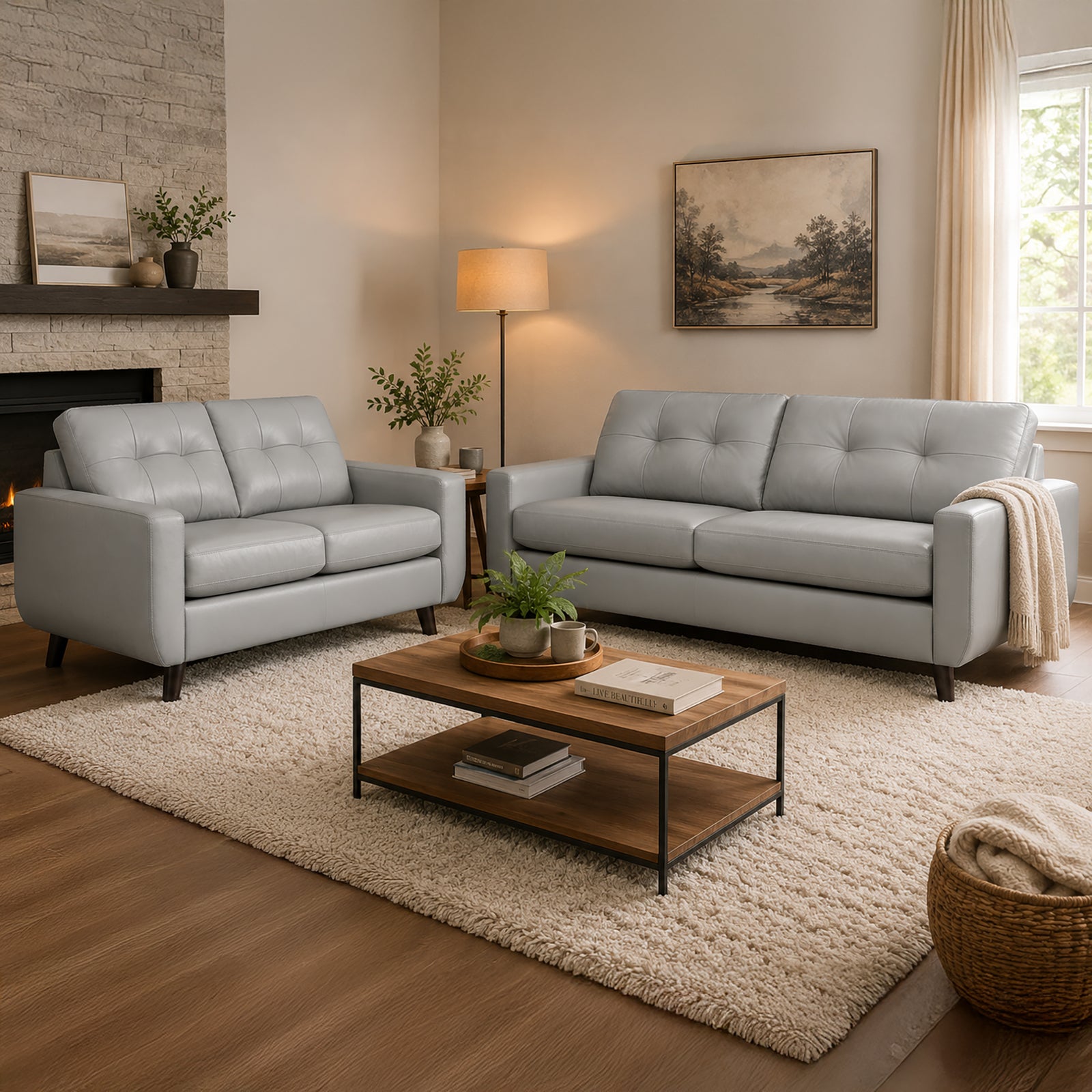 Tiena Leather Sofa and Loveset Set