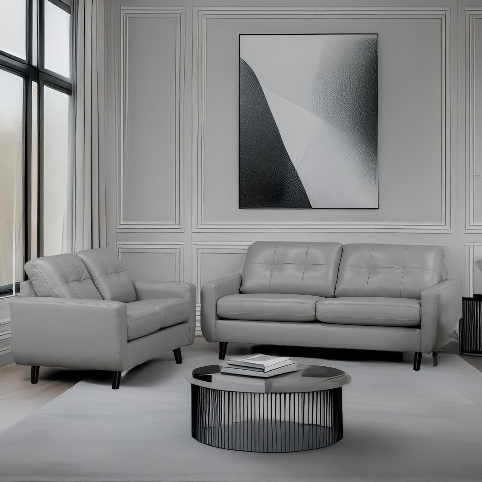 Tiena Leather Sofa and Loveset Set