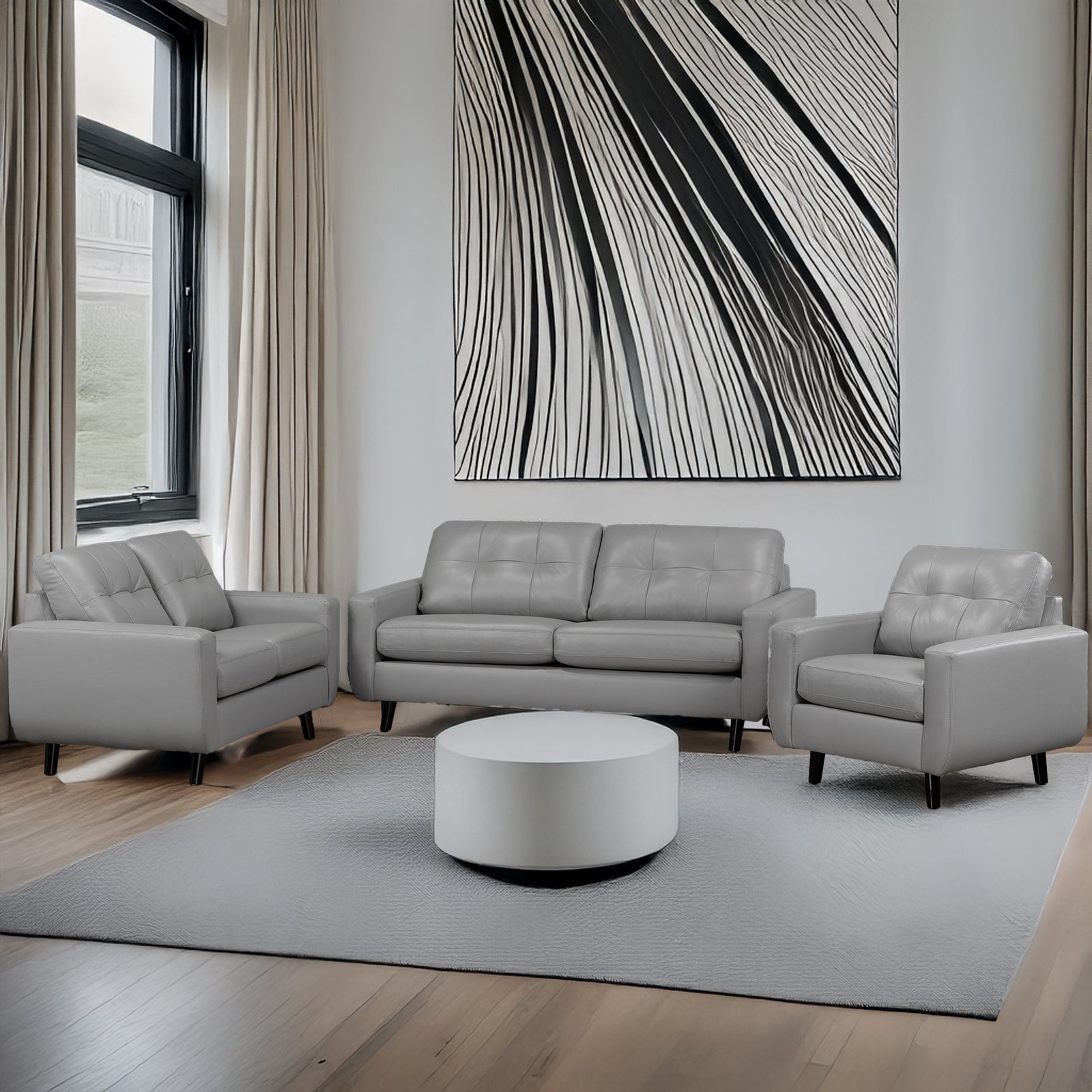 Tiena Leather Sofa, Loveseat and Chair Set